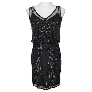 ADRIANNA PAPELL WOMEN’S BLACK ELEGANT SEQUIN COCKTAIL DRESS – SIZE 4